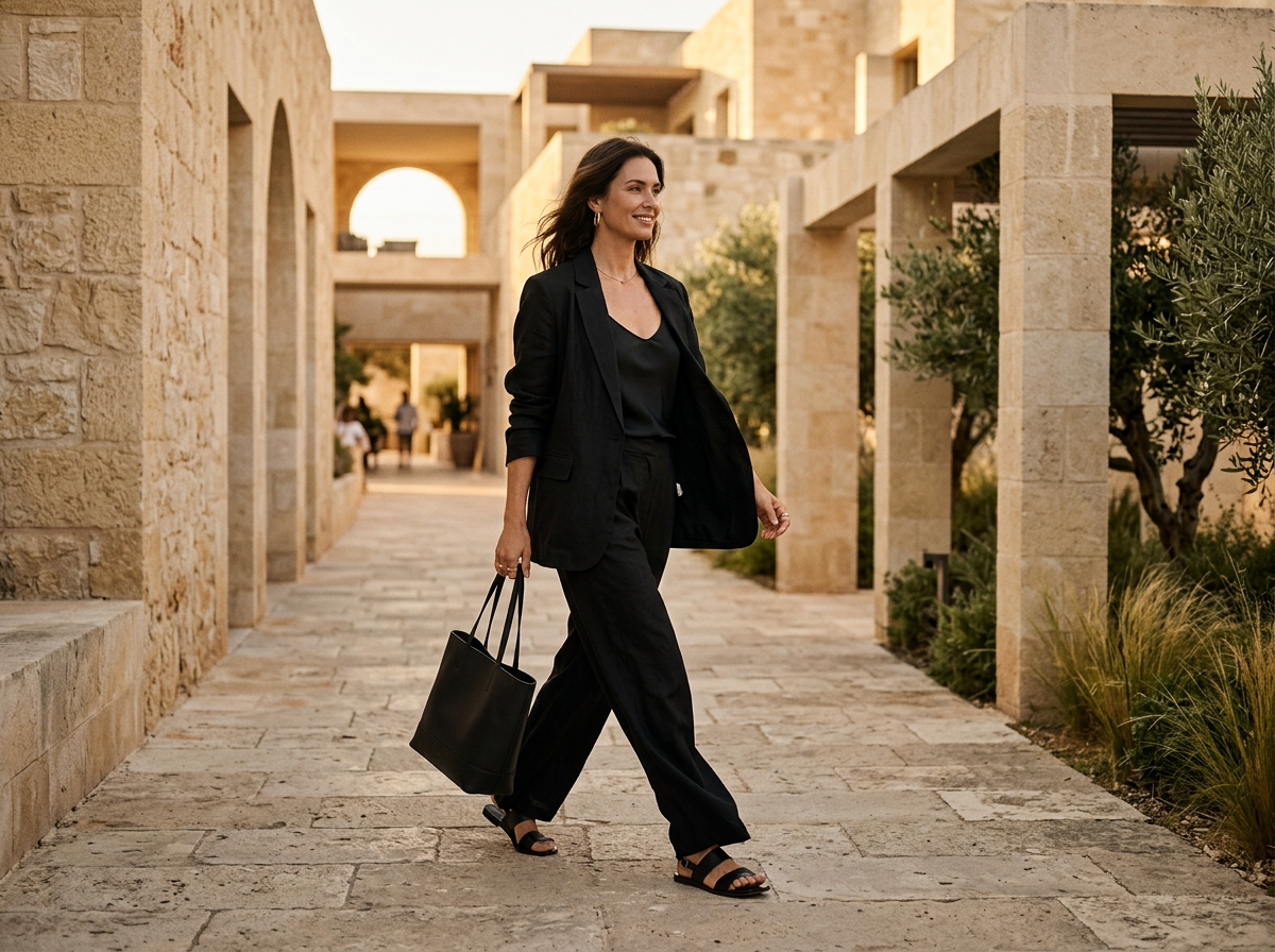 Sample luxury fashion campaign photographed in warm modern architecture