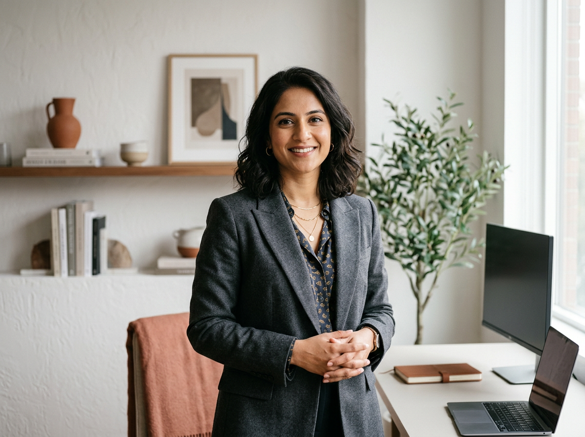 Sample personal-branding portrait of a creative founder in a modern studio