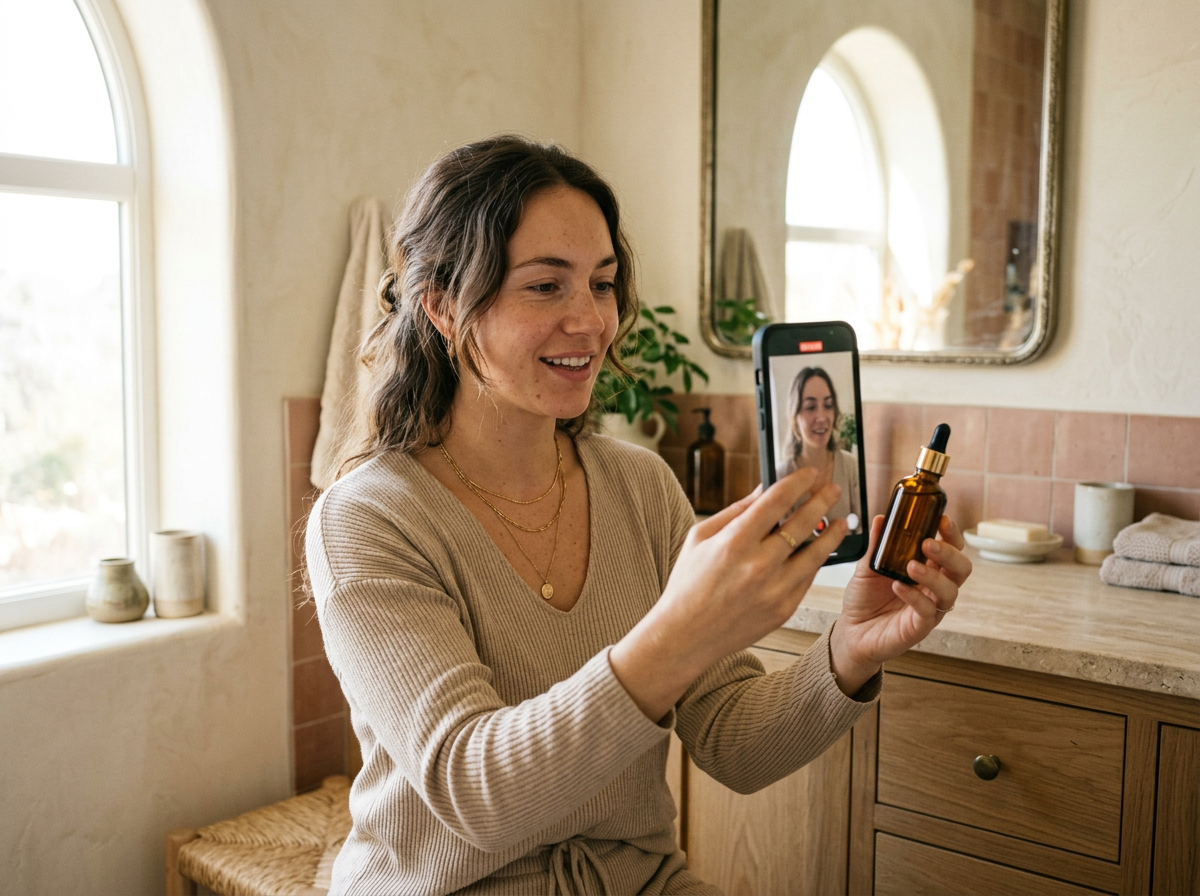 Sample UGC skincare campaign with a creator filming a serum review